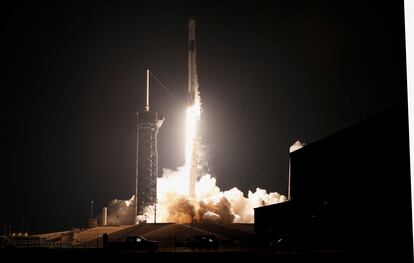 NASA's SpaceX Crew-6 mission, that includes NASA astronauts Stephen Bowen and Woody Hoburg, the United Arab Emirates' Sultan Al-Neyadi and Russian cosmonaut Andrey Fedyaev, launches to the International Space Station from the Kennedy Space Center in Cape Canaveral, Florida, U.S., March 2, 2023. REUTERS/Joe Skipper