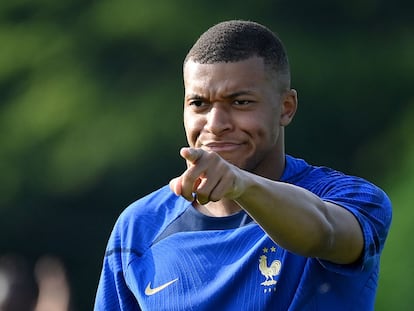 Kylian Mbappe, el lunes durante un entrenamiento con la selección francesa.