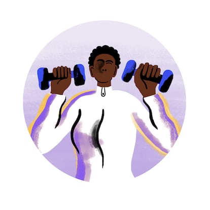 Illustration of man working out with dumbbells