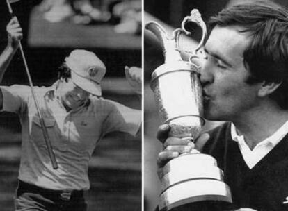 Sobre estas líneas, Ballesteros en su triunfo en el Masters de Augusta, el primero, en 1980. A la derecha, besando el trofeo del Open Británico de 1988.