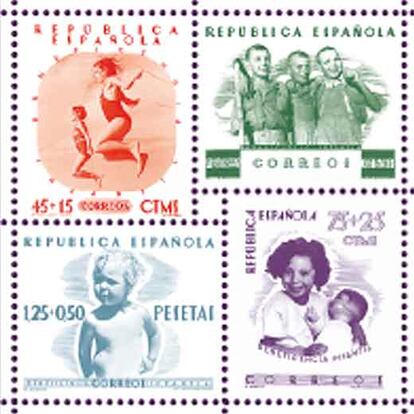 Los cuatro sellos republicanos diseñados por Mauricio Amster que no llegaron a editarse.