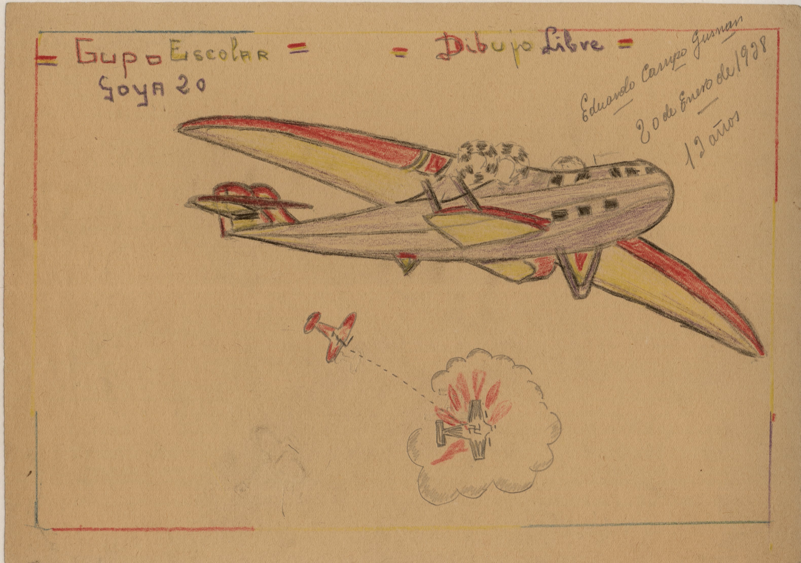 Dibujo de un niño sobre la Guerra Civil española incluido en la exposición.