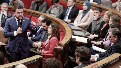 El presidente de la Generalitat, Pere Aragonès, durante la sesión de control al Govern este miércoles.