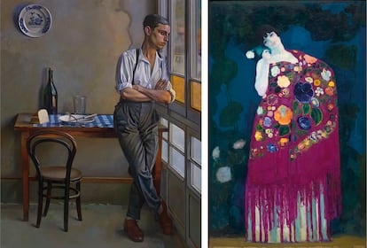 La obra 'La galería' de Feliu Elías, a la izquierda y 'Granadina' de Anglada Camarasa, la dos el MNAC.