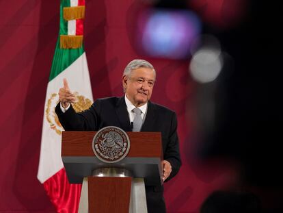 El presidente mexicano, durante una rueda de prensa en Palacio Nacional en mayo.