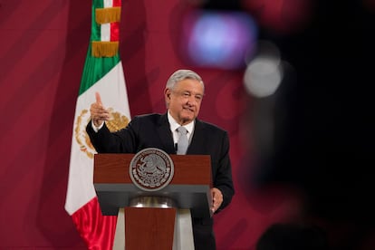 El presidente mexicano, durante una rueda de prensa en Palacio Nacional en mayo.