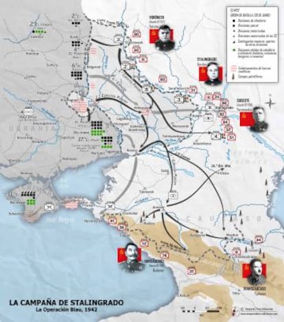 Mapa de la Operación Blau, la ofensiva alemana sobre el Cáucaso y Stalingrado.