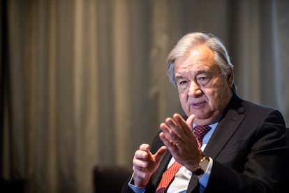 U.N. Secretary General, António Guterres, during his interview with EL PAÍS.