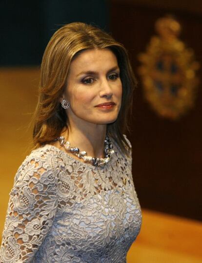 La princesa Letizia durante el acto de entrega de los premios Príncipe de Asturias en 2008, celebrados como es la tradición en el teatro Campoamor de Oviedo.