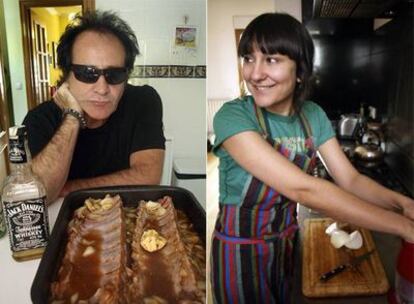 Johnny Cifuentes, ante su plato de costillas al whisky, y Eva, de Amaral, con las manos en la masa.