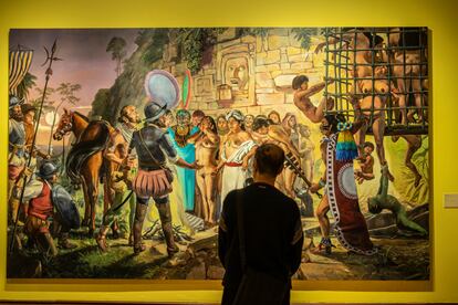 Constelaciones de la memoria. Relatos y contrarrelatos de la Conquista' en el Museo Nacional de Arte cuadro 'Cortés y Malinche en Centla' de Daniel Lezama