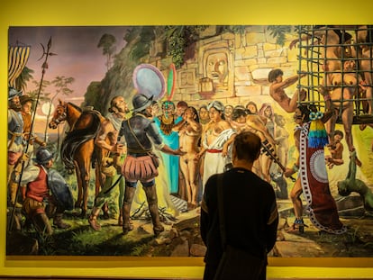 Constelaciones de la memoria. Relatos y contrarrelatos de la Conquista' en el Museo Nacional de Arte cuadro 'Cortés y Malinche en Centla' de Daniel Lezama