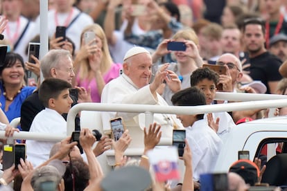 Pope Francis arrives for his weekly general audience in St. Peter's Square, at the Vatican, Wednesday, Sept. 20, 2023.