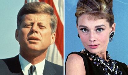 El presidente estadounidense John F. Kennedy y la actriz Audrey Hepburn.