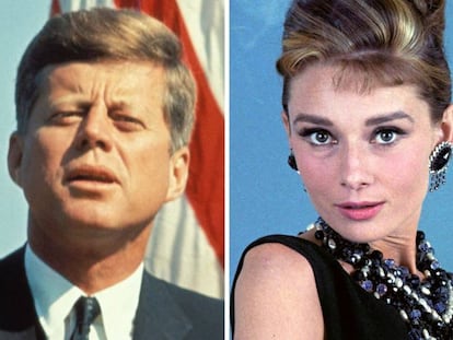 El presidente estadounidense John F. Kennedy y la actriz Audrey Hepburn.