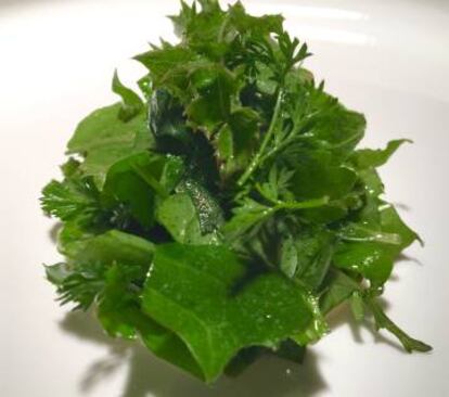 Ensalada mixta alcohólica con almendras.