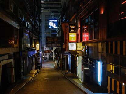 Los alrededores de la plaza de Lan Kwai Fong, el martes 24 de marzo.