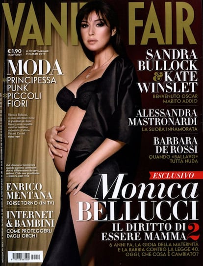 La actriz Monica Belluci volvió a confiar en la misma revista, 'Vanity Fair' para mostrar su segundo embarazo en 2010.