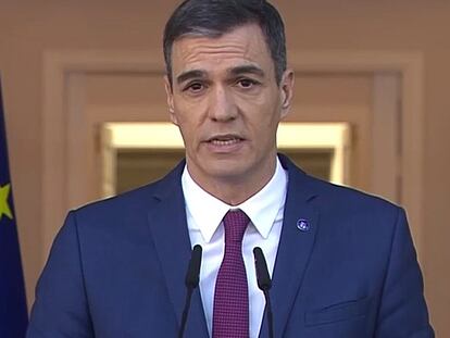 Pedro Sánchez, en la rueda de prensa de este lunes en Moncloa.