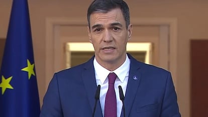 Pedro Sánchez, en la rueda de prensa de este lunes en Moncloa.