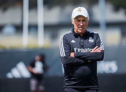 Carlo Ancelotti, este jueves durante un entrenamiento en Los Ángeles.