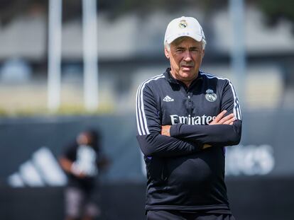 Carlo Ancelotti, este jueves durante un entrenamiento en Los Ángeles.