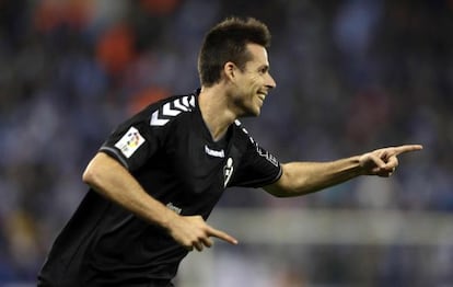 Manu del Moral celebra el seu gol davant de l'Espanyol.