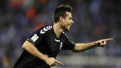 Manu del Moral celebra el seu gol davant de l'Espanyol.