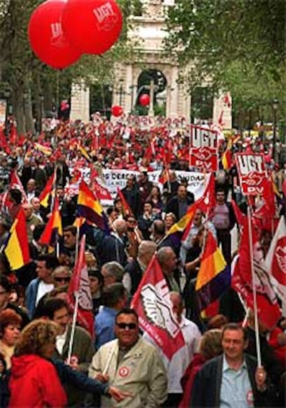 Un grupo de manifestantes en el 1º de Mayo, en Valencia.