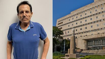 Ismael El Mayo Zambada y la fachada de la Corte Federal de Brooklyn, en Nueva York.