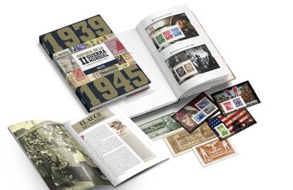 Bodegón de la colección de sellos y billetes 'Historia de la II Guerra Mundial'. 