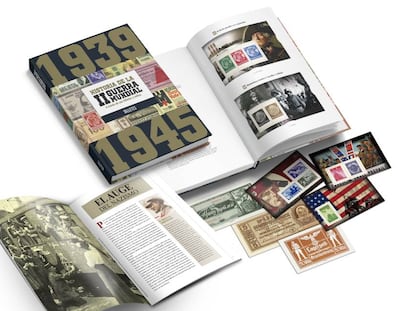 Bodegón de la colección de sellos y billetes 'Historia de la II Guerra Mundial'. 
