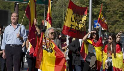 Manifestantes de extrema derecha en la plaza de Colón.