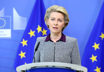 La presidenta de la Comisión, Von Der Leyen, durante una rueda de prensa en Bruselas la semana pasada.
