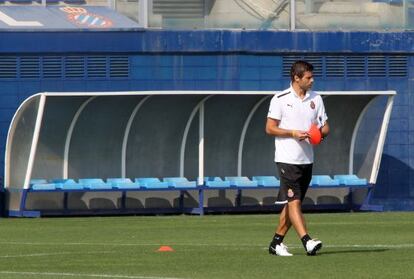 Pochettino, durante un entrenamiento con el Espanyol.