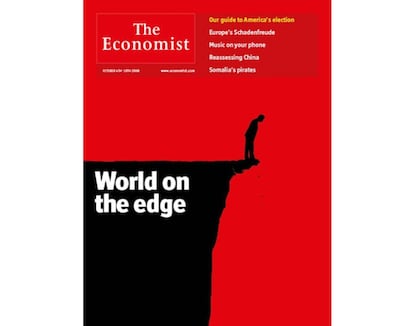 "World on the edge". Portada del 4 de octubre de 2008, en plena crisis financiera internacional.