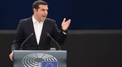 El primer ministro griego, Alexis Tsipras, este martes en el Parlamento Europeo, en Estrasburgo.