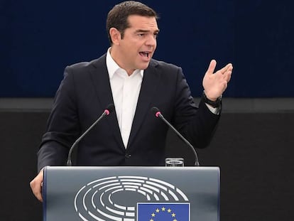 El primer ministro griego, Alexis Tsipras, este martes en el Parlamento Europeo, en Estrasburgo.
