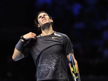 Nadal se lamenta tras fallar un punto ante Tsonga.