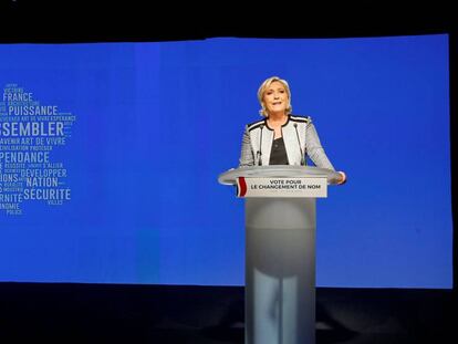 La presidenta de Reagrupamiento Nacional, Marine Le Pen, este viernes en la ciudad de Bron.