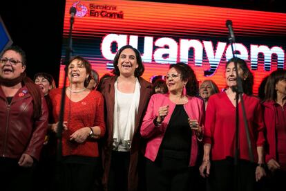 La alcaldesa de Barcelona y candidata de Barcelona en Comú a las elecciones municipales, Ada Colau, durante el acto de inicio de campaña en la capital catalana.