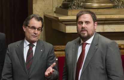 El presidente de la Generalitat Artur Mas junto al líder republicano Oriol Junqueras.
