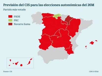 Previsiones del CIS para las elecciones auton&oacute;micas del 26M