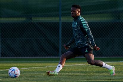 Vinicius Júnior, durante el entrenamiento previo a la semifinal del Mundial de Clubes.