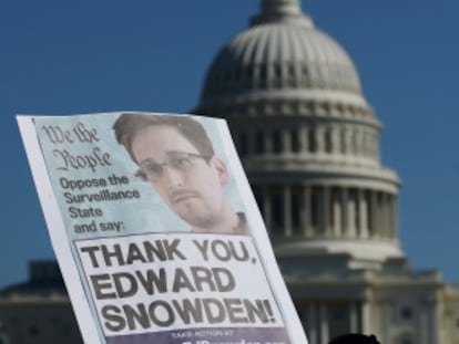 Manifestaci&oacute;n en Washington para apoyar a Snowden. 