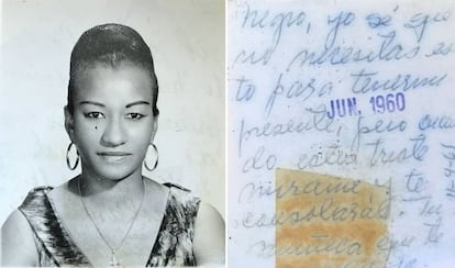 Celia Cruz, en junio de 1960. En el reverso, le escribi&oacute; una nota a su esposo al que llamaba Adonis negro y ella frima como &quot;tu mu&ntilde;eca&quot;.