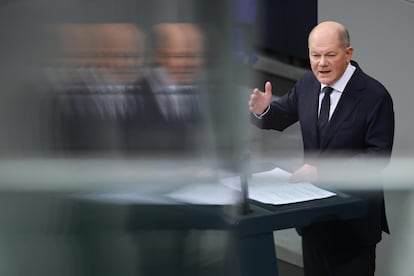 El candiller Olaf Scholz se dirige al Bundestag, este mircoles en Berln.