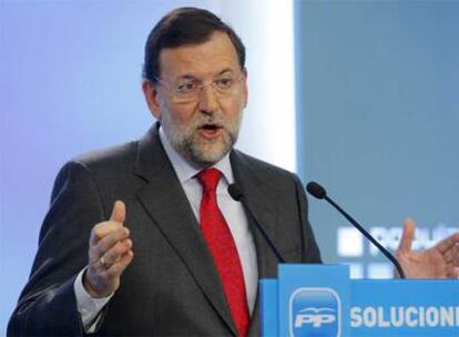 Mariano Rajoy, durante la conferencia de prensa celebrada hoy en la sede del PP en Madrid, tras presidir el Comité de Dirección del partido.