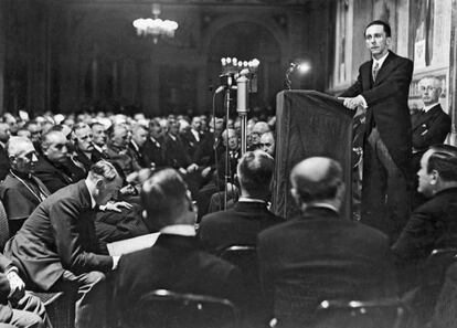 El ministro de propaganda de Hitler, Joseph Goebbels, durante un discurso.