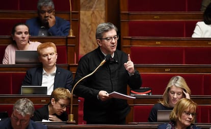 El líder opositor Jean-Luc Mélenchon durante el debate sobre las pensiones en la Asamblea Nacional